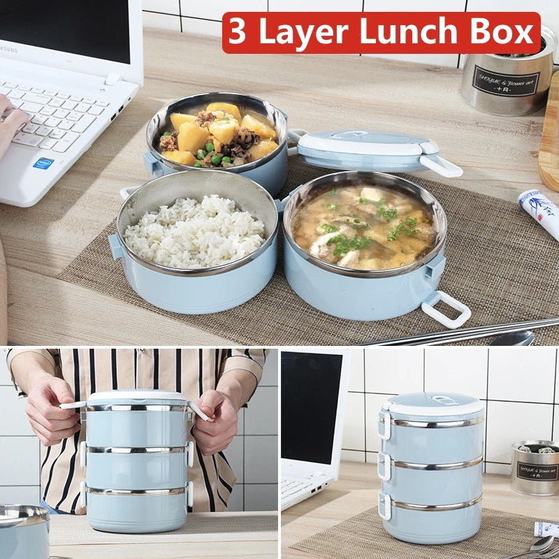 3-layer, multi-purpose stainless steel thermal lunch box